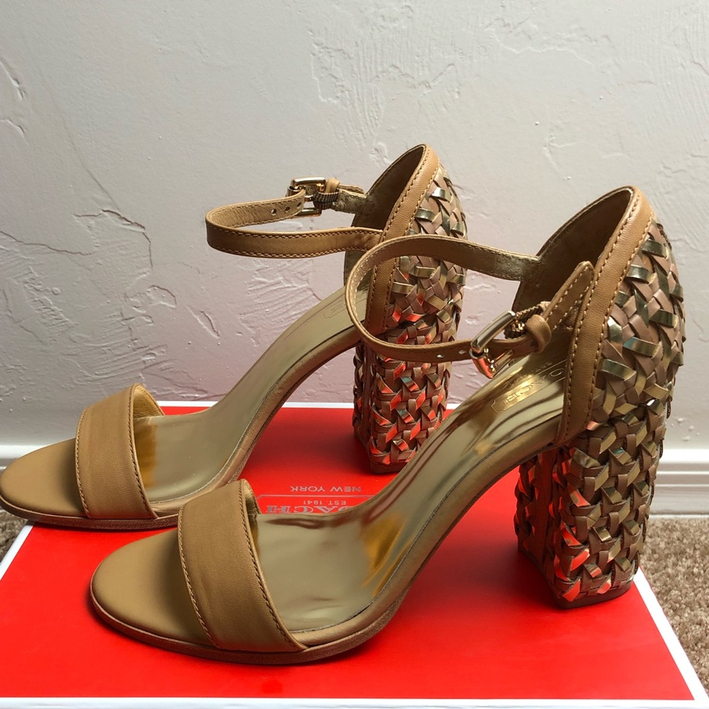 Coach Brown Leather Weave 7.5 with 3.5 Heels.